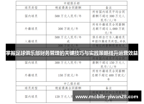 掌握足球俱乐部财务管理的关键技巧与实践策略提升运营效益