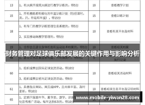 财务管理对足球俱乐部发展的关键作用与影响分析